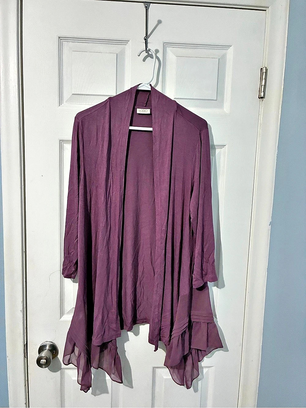Lori Goldstein Draped Layered Cardigan in Purple Size Medium Like New